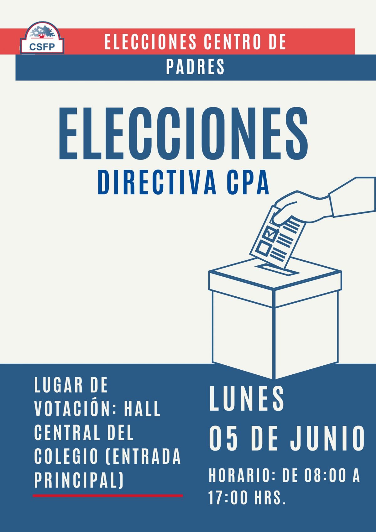 El 05 de junio se realizarán las elecciones del Centro de Padres